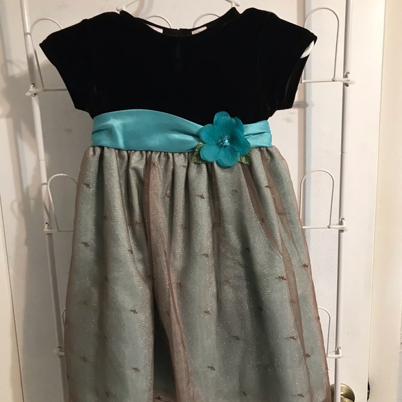 Girls chocolate brown dress with turquoise - Picture 1 of 3